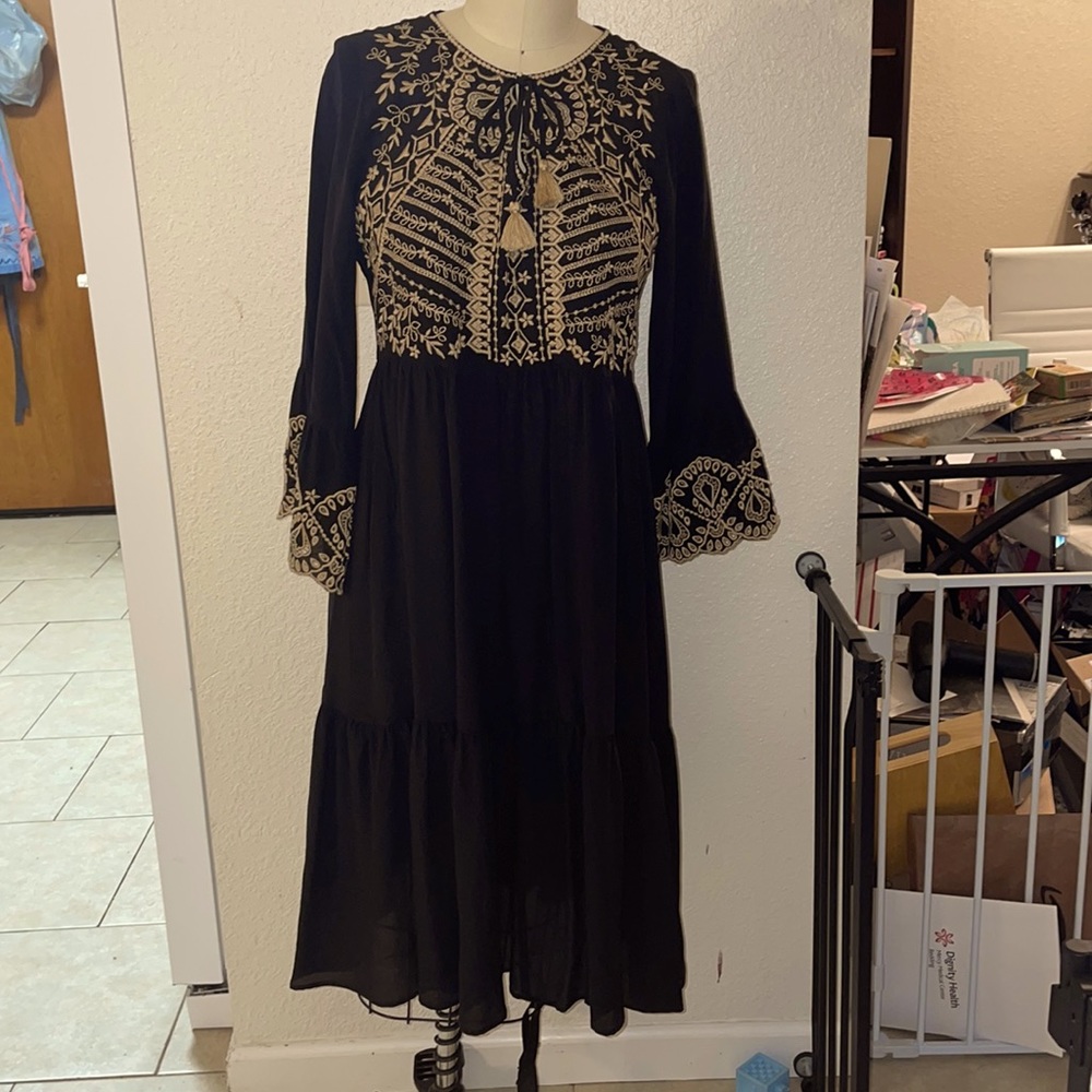 Johnny Was Luana Silk tiered embroidered dress